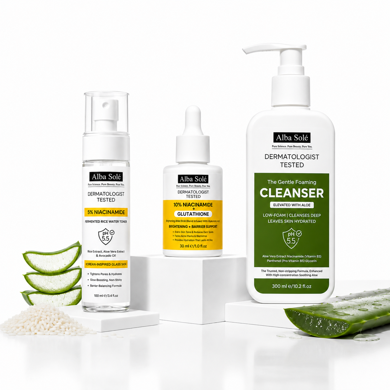 Alba Solé Skincare Essentials – Cleanser, Toner & Face Serum