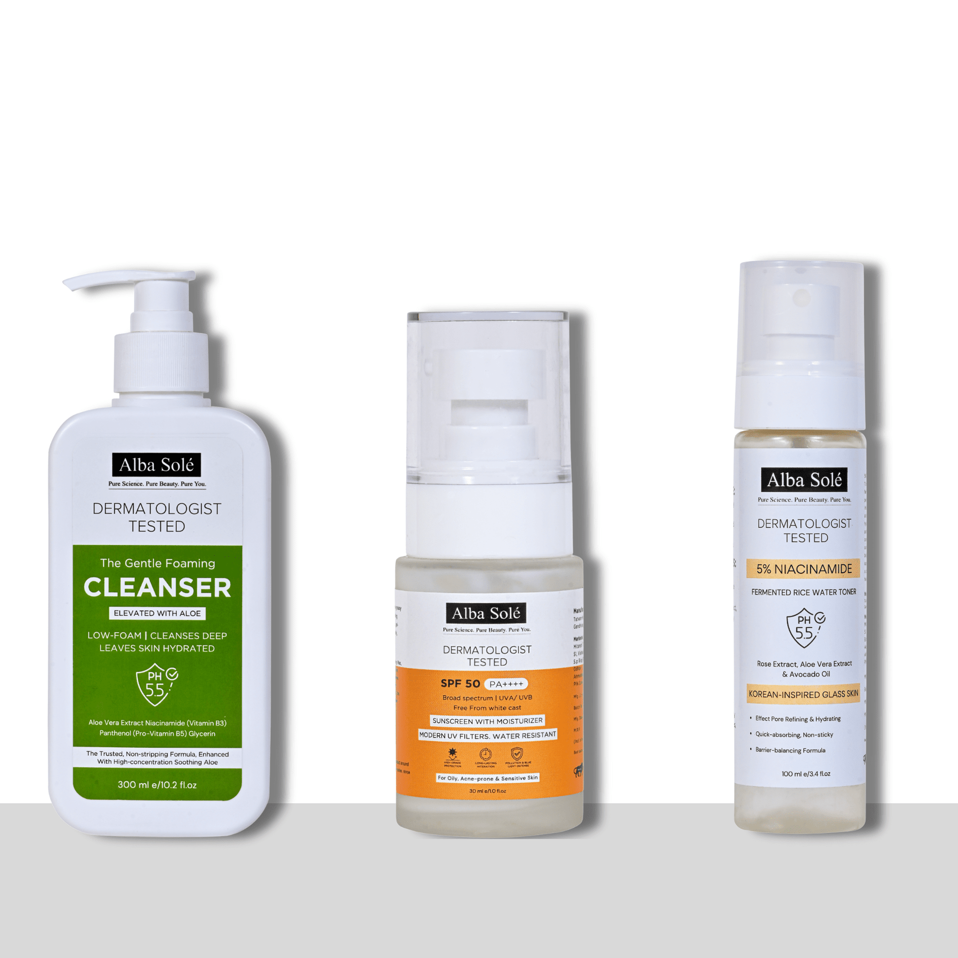 Alba Solé Skincare Combo Kit | Cleanser, Toner & SPF 50 - Alba Sole