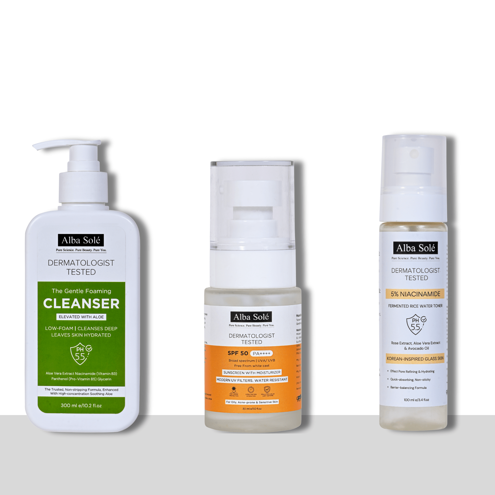 Alba Solé Skincare Combo Kit | Cleanser, Toner & SPF 50 - Alba Sole